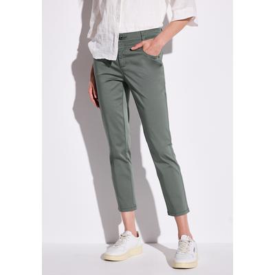 7/8-Hose STREET ONE, Damen, Gr. 38, Länge 26, muse grün, Web, 97% Baumwolle, 3% Elasthan, unifarben mit Farbeinsatz, casual, comfort fit 7/8-Länge, Hosen, 4-Pocket Style, Topseller Image