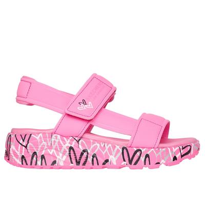 Skechers Girl's JGoldcrown: UNO Lite Sandals - Sunny Love | Size 1.0 | Hot Pink | Synthetic/Textile