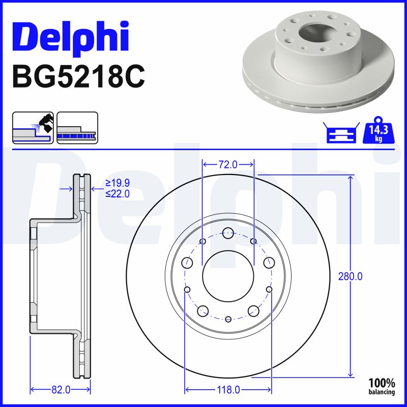 DELPHI Bremsscheibe bg5218c 280mm 22mm für Fiat Image