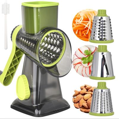 TEMU A Set Of Handheld Rotary Cheese And Vegetable Slicers For The Kitchen, Featuring 3 Interchangeable Blades For Grating Cheese, Potatoes, Zucchini, Nuts, And Chocolate. Image