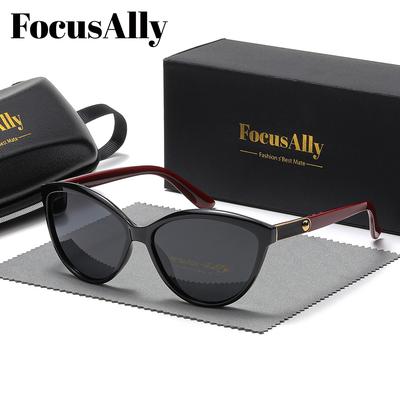 TEMU Focusally Women's Retro Cat Glasses - , Tac Lens & , Black With Red Accents, Includes Protective Case & Cloth, Cat Eye Glasses Image