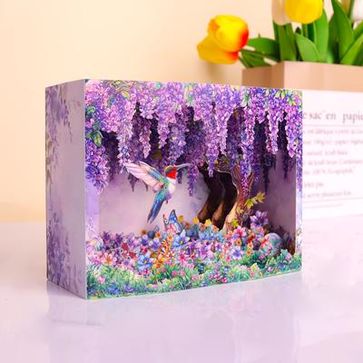 TEMU 1pc 3d Pop-up Wisteria And Hummingbird Greeting Card With Envelope – Vibrant For Birthdays, Mother’s Day, Anniversaries, Weddings, Or – Decor And Party Supply