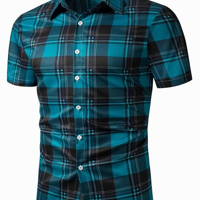 TEMU Men's Summer Casual Shirt - Checkered Button-up With Pointed Collar, Lightweight Breathable Fabric, Regular Fit For Versatile Styling, Casual Attire, Easycare Clothing Image