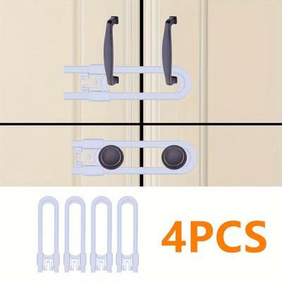 TEMU 2/4pcs Adjustable Cabinet Locks, U-shaped Proofing Drawers Safety Locks Adjustable, Latch For Knob Handle On Kitchen Door Storage Cupboard Closet Image