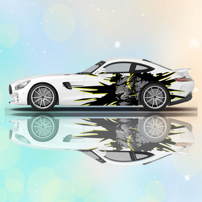 TEMU Stunning Art Decal - Waterproof Pvc Car Sticker, & Protection, Stylish Black & Teal Design For Vehicle Exterior Image