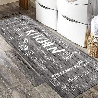 TEMU 1pc Vintage European Cutlery Pattern Kitchen Floor Mat - Non-slip Polyester Floor Mat For Indoor/outdoor, Entrance, Dining Area - Rustic Charm Home Decoration Image