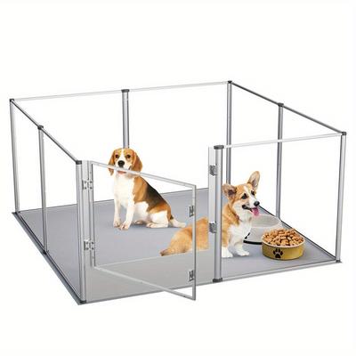 TEMU Heavy Duty Pet Clear Exercise Acrylic Dog Playpen Fence Play Pen Whelping Box With Waterproof Pad For Cats, Puppies, Rabbits, Guinea Pig Image