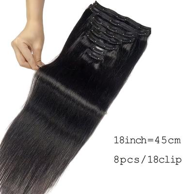 TEMU Straight Clip Ins Human Hair Extensions Clip In Hair Extensions Hair Human Hair Clip Ins Hair 16-28inch 8pcs/18clip In Hair Extension