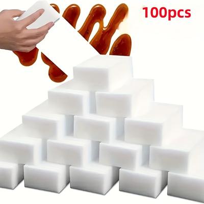 TEMU 100pcs, Cleaning Sponges, Melamine Foam Pads For Kitchen, Car Interior, Bathroom, Shoes – Versatile Stain And Dirt Remover For Household Cleaning Tools Image