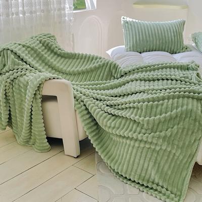 TEMU Soft Flannel Blanket - Plush Bedding With Contemporary Striped Design, Anti-tear & Machine Washable, Light Beige For , Blanket For Bed, Minimalist Home Decor, Plush Texture, Fabric Image