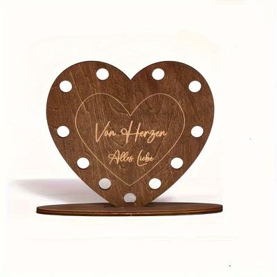 TEMU Heart-shaped Wooden Love Note Cash Gift Box In German – Ideal For Weddings & Holidays, Perfect As A Desktop Decor Image