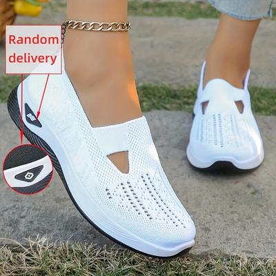 TEMU Women's Breathable Knit Slip-on Ballet Flats - Comfortable Walking Shoes With Rubber Sole, Use, Low Top, Plain Toe, Fabric Upper & Insole, Casual Footwear | | Comfortable Footwear Image