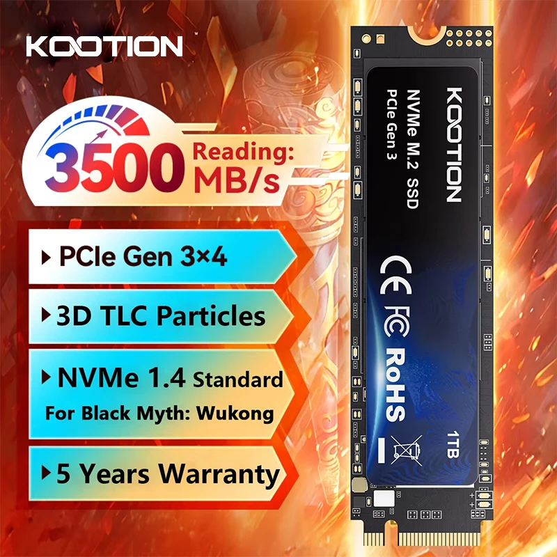 Kootion X15 PCIe 3.0 Internes Solid-State-Laufwerk M.2 SSD NVMe 2 TB 1 TB 512 GB 256 GB SSD M2 2280 Festplatte für Laptop Desktop Image