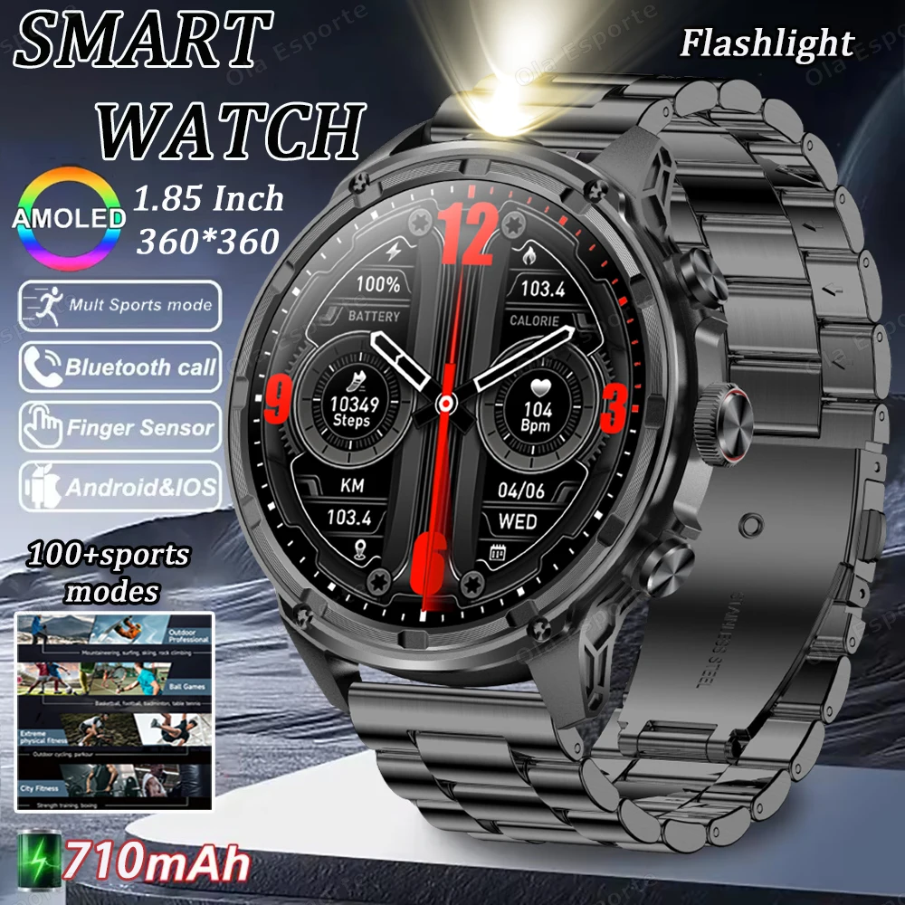 Neueste Militär Smart Uhr Männer 710 mAh Outdoor SmartWatch GPS Kompass Herzfrequenz LED Taschenlampe Bluetooth Anruf Sport Smartwatch Image