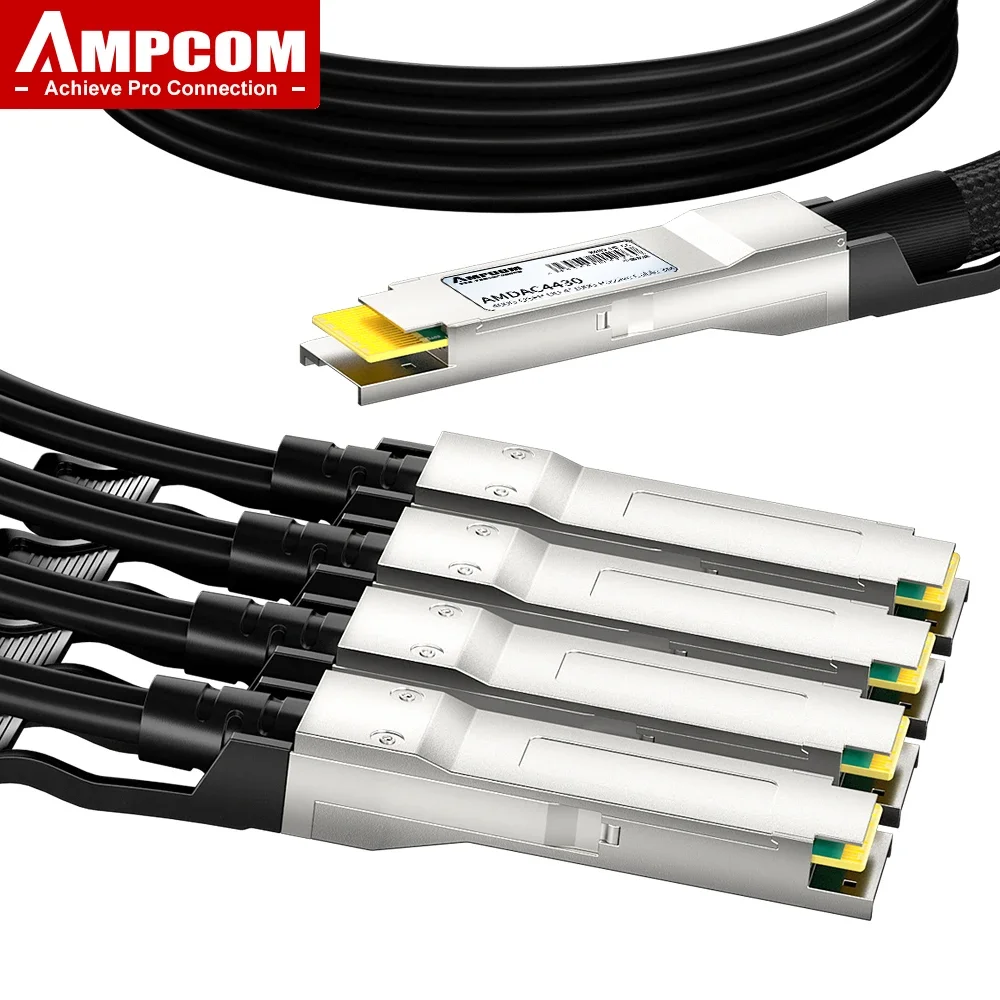AMPCOM 400G PAM4 QSFP-DD auf 4x 100G SFP56 Passives Direct Attach Twinax Kupfer-Breakout-Kabel, DAC 400G auf 4x 100G für Cisco usw. Image