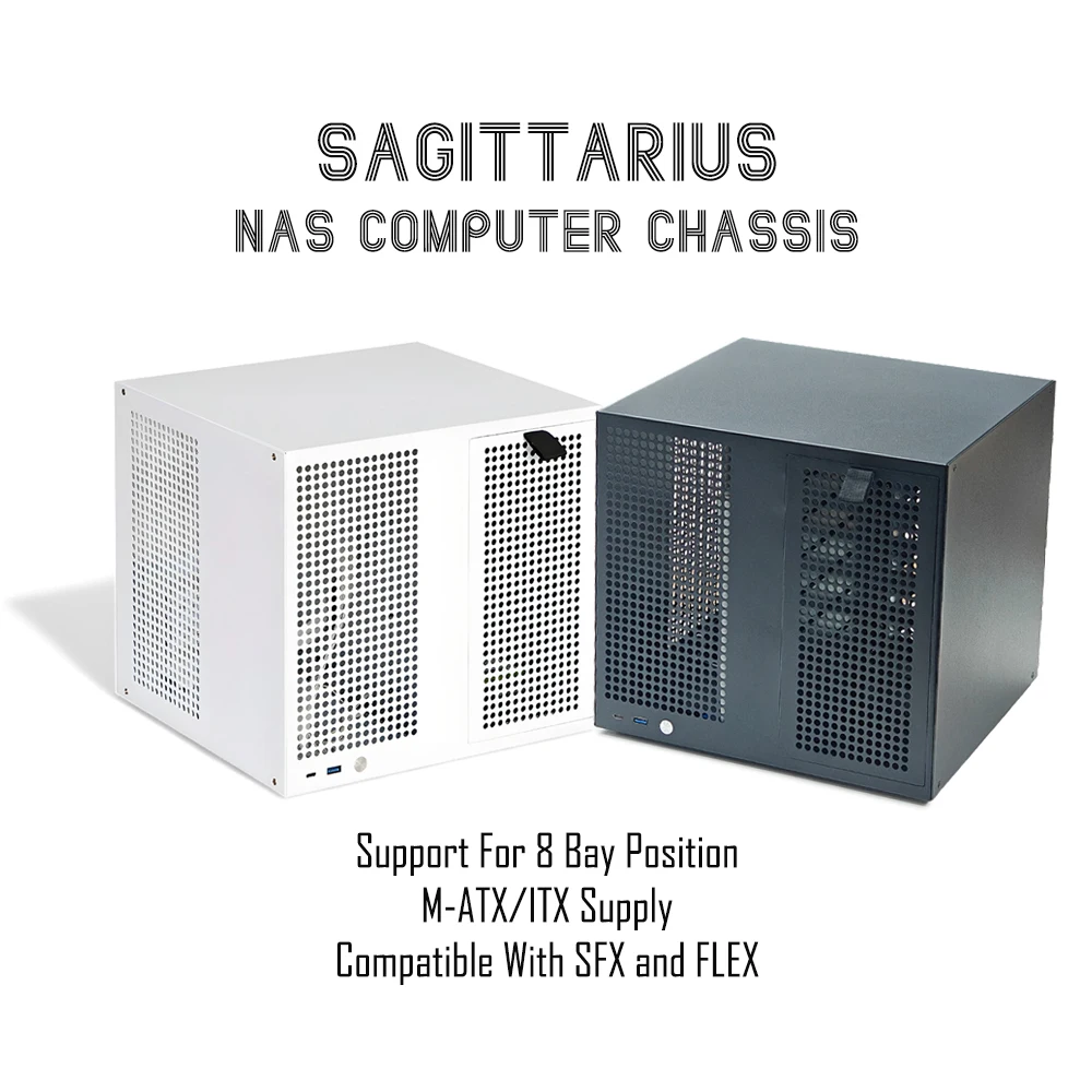 Hot Bowittarius 8-Bay NAS Computergehäuse Desktop-PC-Gehäuse Weiß Schwarz Versorgung für ATX Power MATX Volle Höhe PCIe Synology