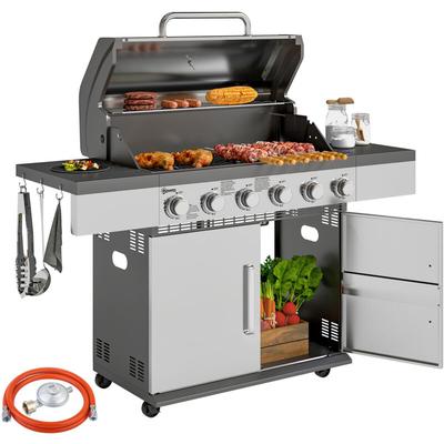 Outsunny - Gasgrill 8500BTU Grillwagen inkl 6 Edelstahl-Brenner Rolle Thermometer Druckminderer Image