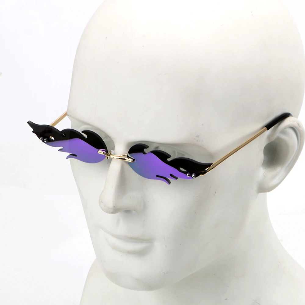 Fire Flame Sonnenbrille Streetwear Randlose Wellen-Sonnenbrille Mode UV 400 Brillen Trendige schmale Autofahrbrille
