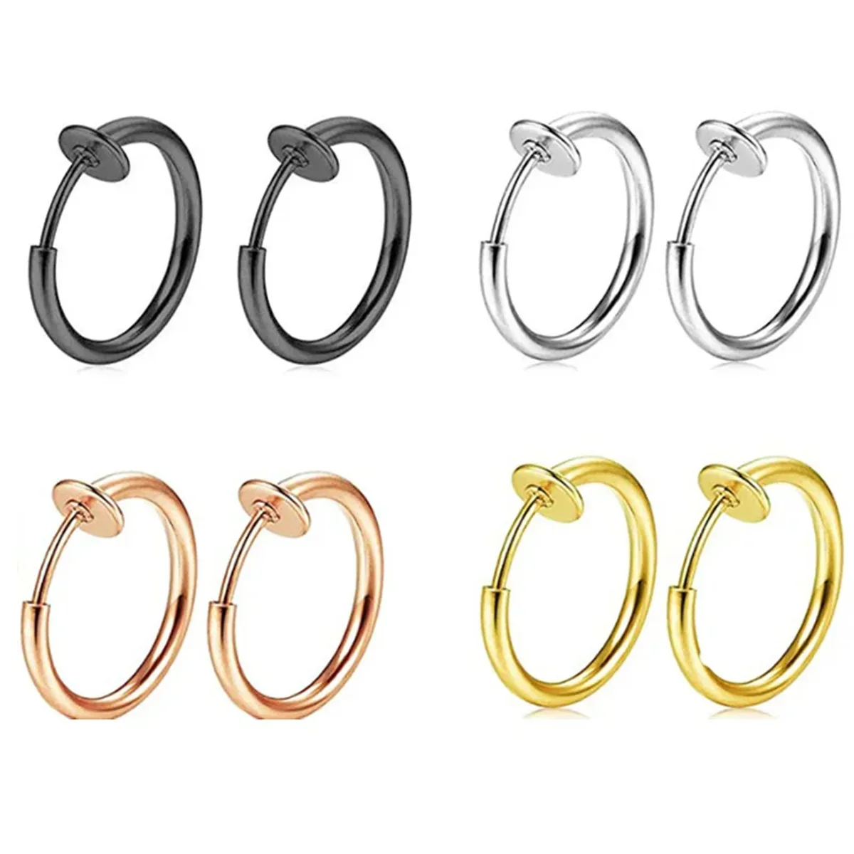 2 Stück/Set gefälschte Nasenring-Creolen, Clip-on-Ohr, gefälschter Septum-Ring, nicht durchdringend, Frühlings-Creolen, Lippenring, gefälschte Knorpel-Ohrringe Image