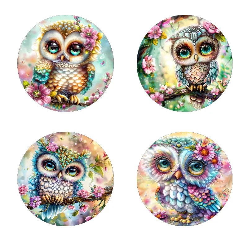 4-Untersetzer mit Eulen-Aufdruck, geeignet für die tägliche Familienparty-Dekoration, Büro, rutschfeste Holzuntersetzer, Weihnachtsgeschenke Image