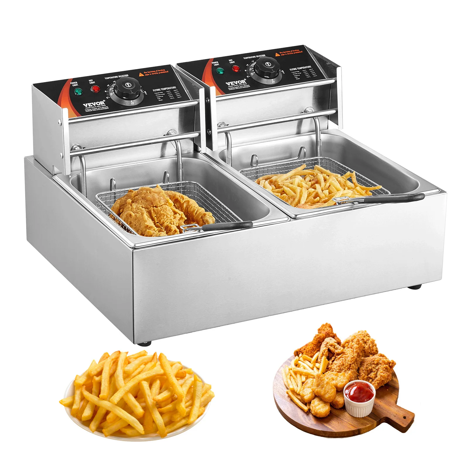 SucceBuy 12L elektrische Fritteuse mit zwei herausnehmbaren Tanks, kommerzielle Arbeitsplattenfritteuse für Hähnchen-Pommes-Frites, Bratchips Image