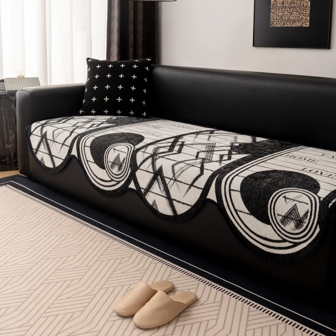 Vintage Schleife Jacquard Chenille Sofakissenbezug Wohnzimmer Einzigartige Form Rutschfester Couchbezug Handtuch Sitzpolster Schützen Sie die ganze Saison Image