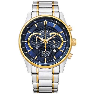 Chronograph CITIZEN, silber (silbergoldfarben, blau), Armbanduhren, Herren, Armbanduhr, Quarzuhr, Herrenuhr, Edelstahlarmband Image