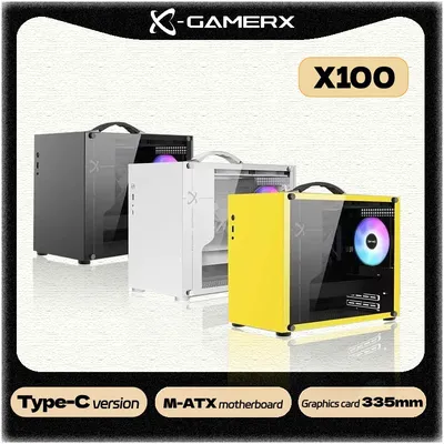 Power Train X100 PC case Portable Handheld Case Mini-ITX MATX Motherboard U3 Type-C Desktop Mini Game Chassis ATX Power Supply