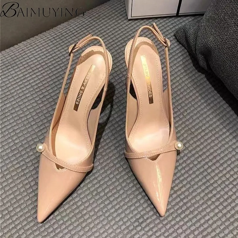 Women Naked High Heels Sandals Pointed Toe Shoes Woman Slippers Summer 2025 Trend Slingback Dress Sexy Office Stilettos Pumps
