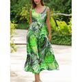 Damen Ärmelloses Maxikleid Strandkleid A-Linie Falten Boho Freizeitkleid U-Ausschnitt Scoop-Ausschnitt Grafisches Bohemian-Stil Urlaub und Frühling Sommer
