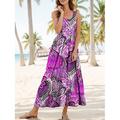 Damen Ärmelloses Maxikleid Strandkleid A-Linie Falten Boho Freizeitkleid U-Ausschnitt Scoop-Ausschnitt Grafisches Bohemian-Stil Urlaub und Frühling Sommer