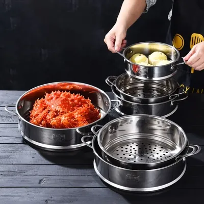 New 304 Stainless Steel Steamer Basket Kitchen Cooking Tool with Double Ear Pot Steaming Grid Safe