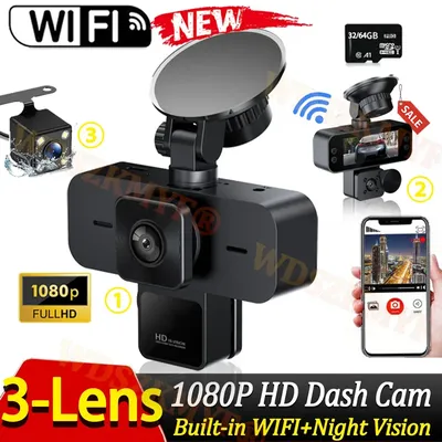 3 Channel WIFI Control Car Dvr 1080P Dash Cam for Cars Dual-Len Front and Rear View Recorder Video