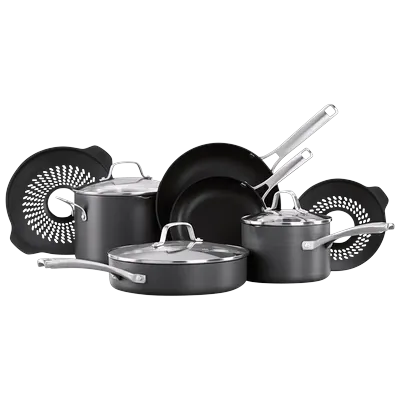 Classic 10-Piece Hard Anodized Dishwasher Safe Cookware Set with No-Boil-Over Inserts