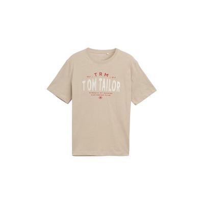 TOM TAILOR Herren T-Shirt mit Logo-Print, braun, Uni, Gr. S Image