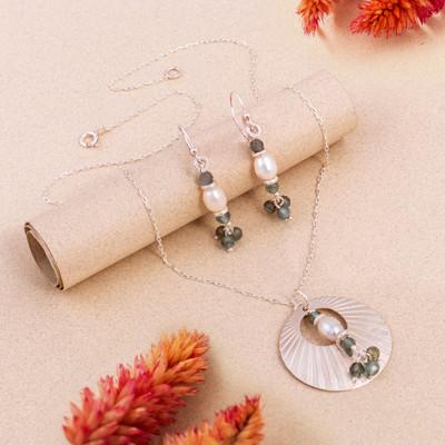 True Breezes,'Natural Apatite and Cultured Pearl Jewelry Set from Peru'