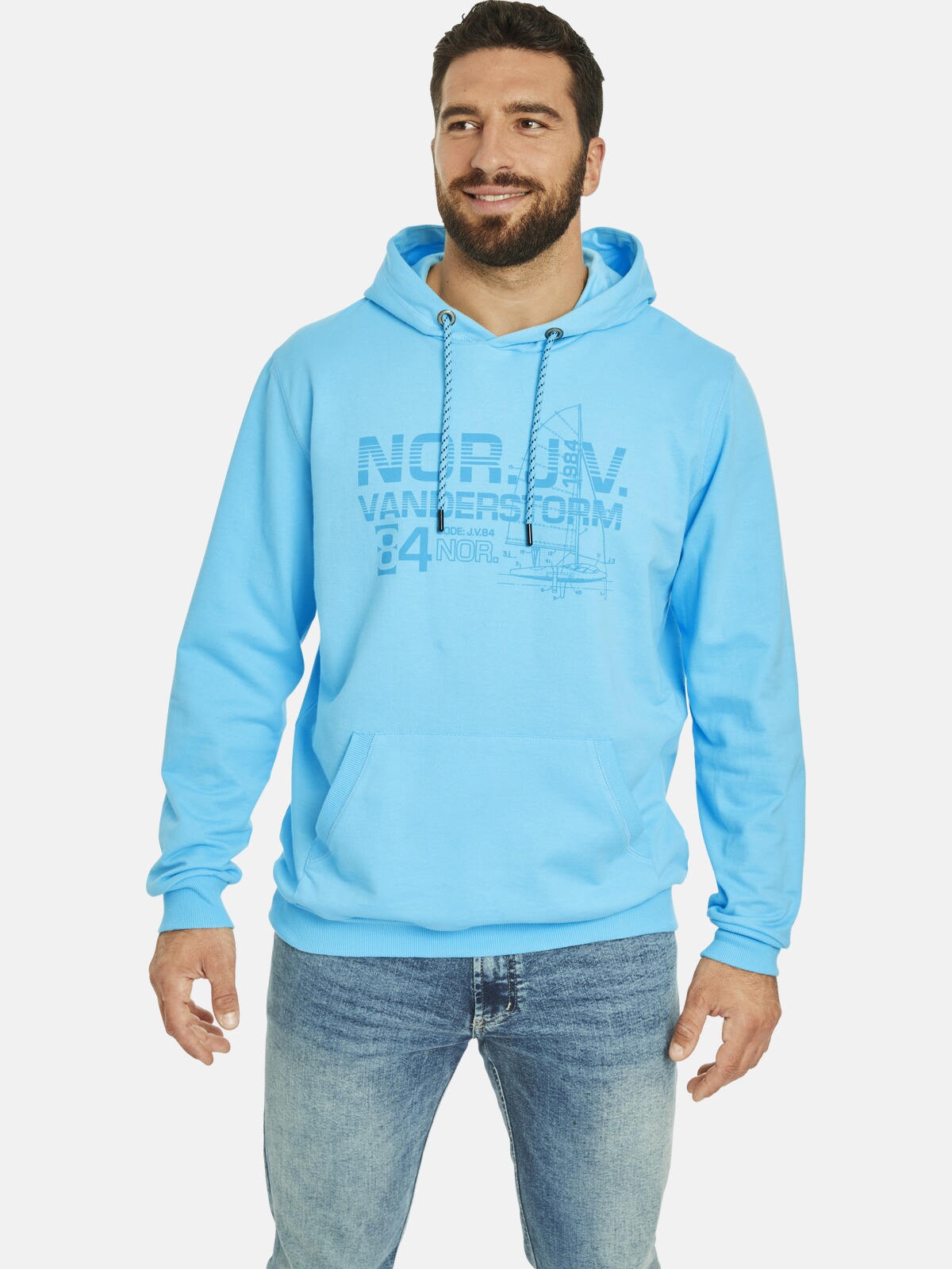 Kapuzensweatshirt JAN VANDERSTORM "Sweatshirt JEPPE", Herren, Gr. XXL, blau (türkis), Obermaterial: 100% Baumwolle CO., Casual, normal, ohne Ausschnitt, Sweatshirts
