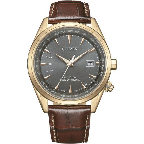 Funkuhr CITIZEN, braun, Armbanduhren, Herren, Armbanduhr, Herrenuhr, Solar, Lederarmband, Saphirglas, Datum
