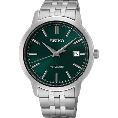 Automatikuhr SEIKO, silber (silberfarben, dunkelgrün), Armbanduhren, Herren, Armbanduhr, Herrenuhr, Datum, Edelstahlarmband Image