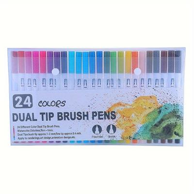 TEMU Artist-grade Vibrant Double-tip Brush Pens - Suitable For Adult Coloring Books, Journaling, Note Taking, Calligraphy, Drawing, And Art Crafting - Image