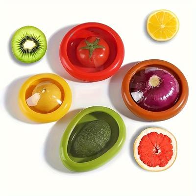 TEMU A Set Of 4 Silicone Fruit And Vegetable Storage Containers, Reusable Fridge Storage Boxes, Ideal For Preserving Avocados, Tomatoes, And Garlic, Onions, Lemons, And Potatoes. Image