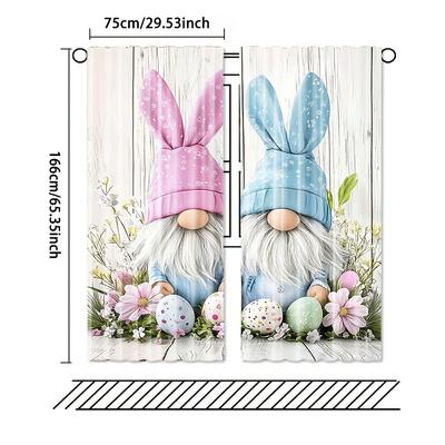 TEMU 2pcs Easter Bunny & Eggs Semi-sheer Curtains, Contemporary Rod Pocket Window Drapes For Bedroom, Office, Kitchen, Living Room - Machine Washable, Decorative Polyester Panels, -120gsm Image