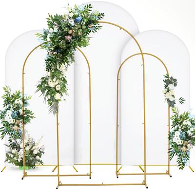 TEMU 3pcs Golden Metal Arch Stands And 3pcs White Spandex Arch Covers For Party Decor, Wedding Arch Backdrop Stand And Cover Set, For Parties, Birthdays, Bridal Ceremonies, Banquets Image