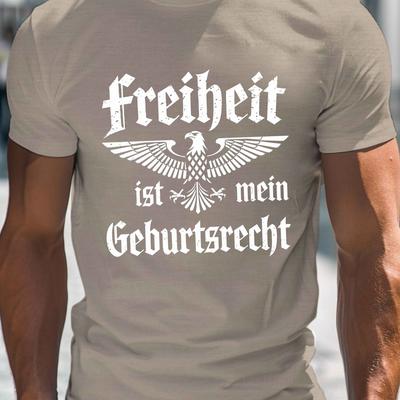 "TEMU Men's " Is My Birthright" Graphic Tee - Casual Crew Neck Short Sleeve, Lightweight Polyester Summer Shirt With Eagle &" Image