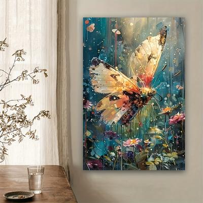TEMU 1pc Art Deco Canvas Print, Colorful Floral Background, Frameless Wall Hanging Decor For Living Room, Indoor/outdoor Portrait Orientation, Artistic Poster For Birthday, Valentine's, Holiday Gifts Image