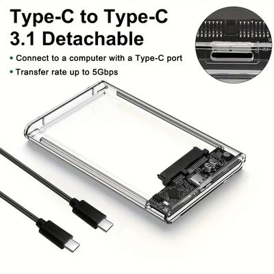 "TEMU 2.5" External Hard Drive Enclosure, Sata To Usb 3.1, , Clear, Abs Material, For 2.5 Inch Ssd & Hdd 9.5mm 7mm, With Uasp Sata Support" Image
