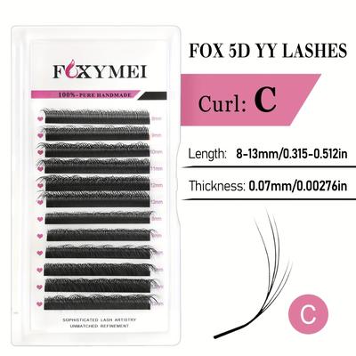 TEMU 12rows Fox 5d Yy Lashes C/d Fluffy Wispy Diagonal Flying Premade Fans 8-13mm Fox Eye Eyelashes Extension Eyetail Effect Camellia Style Individual Eyelash Soft Natural Lash Makeup Image