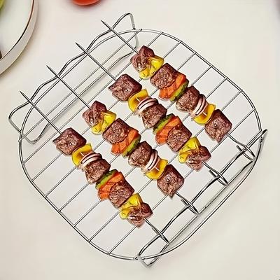 TEMU Stainless Steel Air Fryer Rack Accessories, Round Skewers Holder With 4 Roasting Sticks, Compatible With Most Air Fryers, Multifunctional Grill With Skewers For Cooking And Dishwasher Safe Image