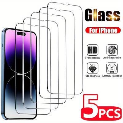 TEMU 5pcs Full Hd Tempered Glass Screen Protector For Iphone 11 12 13 Pro Max Glass For Iphone Plus 16e Glass Film Image