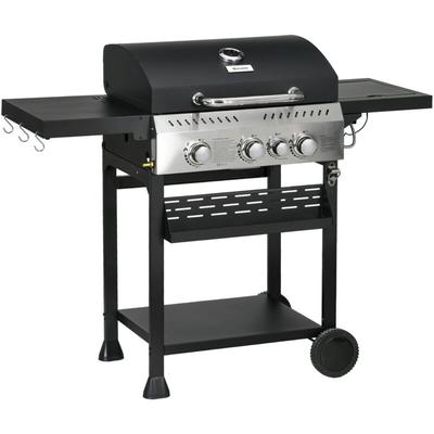Outsunny - Gasgrill 3 kw 3+1 Brenner bbq Grillwagen aus Edelstahl inkl Seitenbrenner Thermometer Image